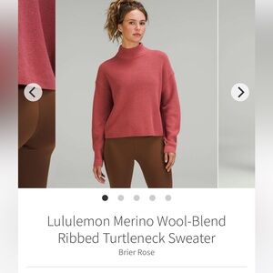 Lululemon Merino Wool-Blend Ribbed Turtleneck Sweater Brier Rose. Size 10. EUC